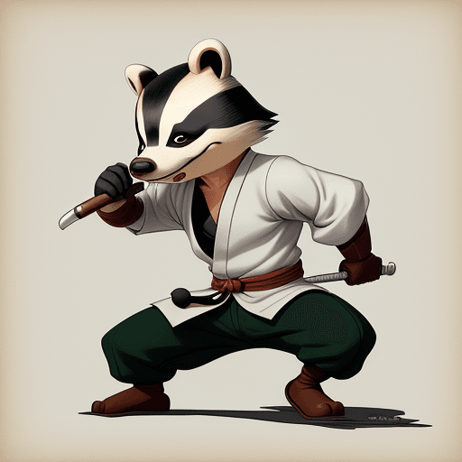 AI generated: art work by Stan Sakai, anthropomorphic badger samurai, young male