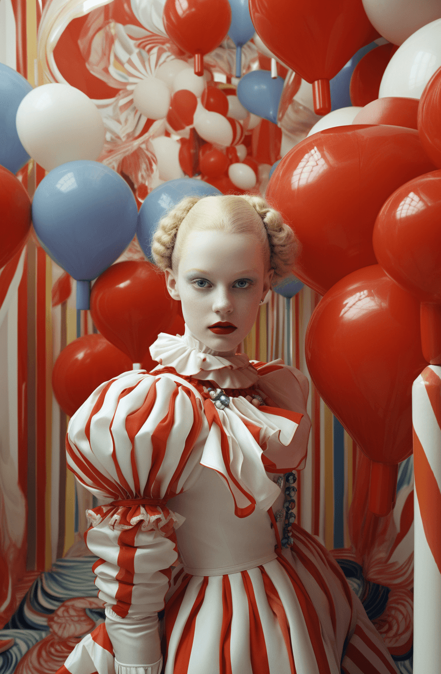 AI generated: Style of Tim Walker, whimsical, offkilter fashion shoot, distorted perspective::2, funhouse mirror e...