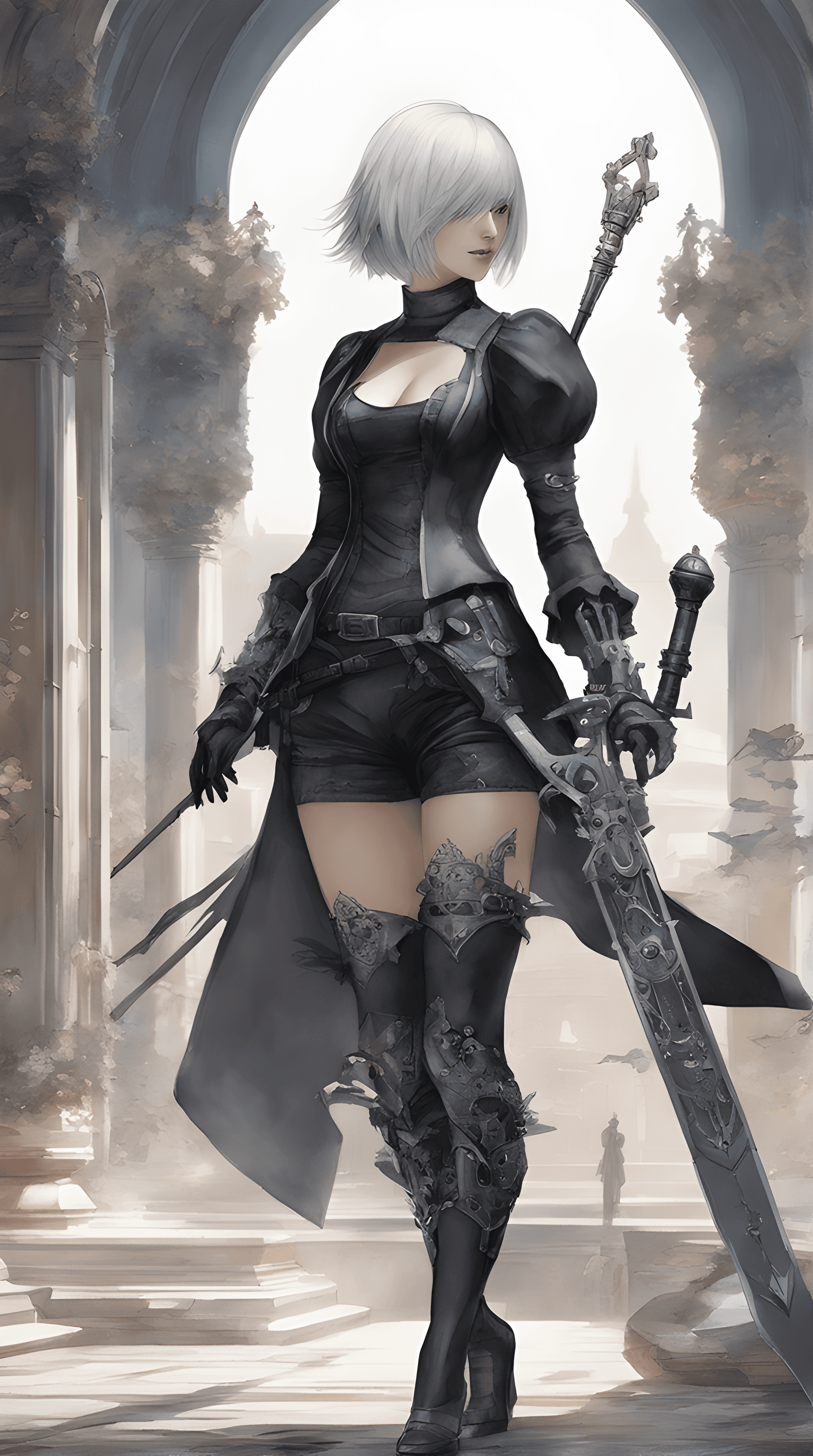 AI generated: Nier Automata 2B, Watercolor, trending on artstation, sharp focus, studio photo, intricate details, ...