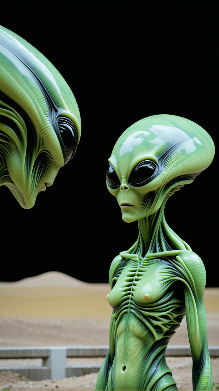 AI generated: Alien and human talking,funny mood,8K,candid photography.