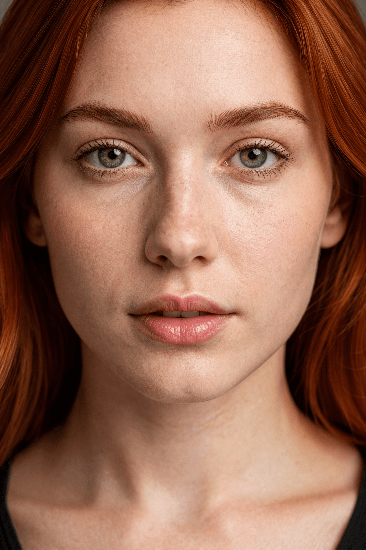 AI generated: A striking young German woman with vibrant red hair featuring unnatural pigment highlighting unique ...