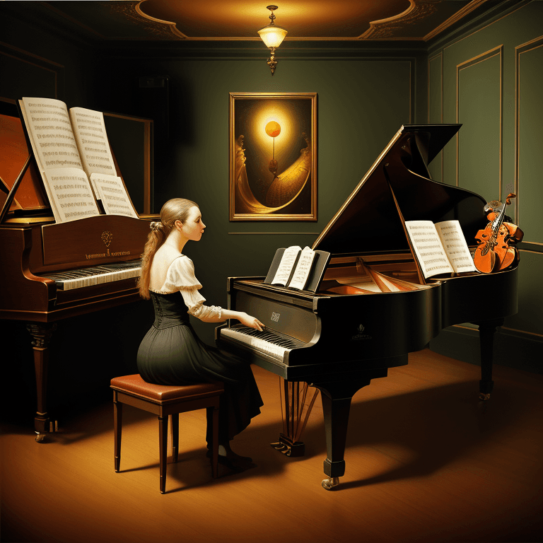 AI generated: music Album cover picture, classical music , surreal art, oil picture, radio, speaker, piano, violin...