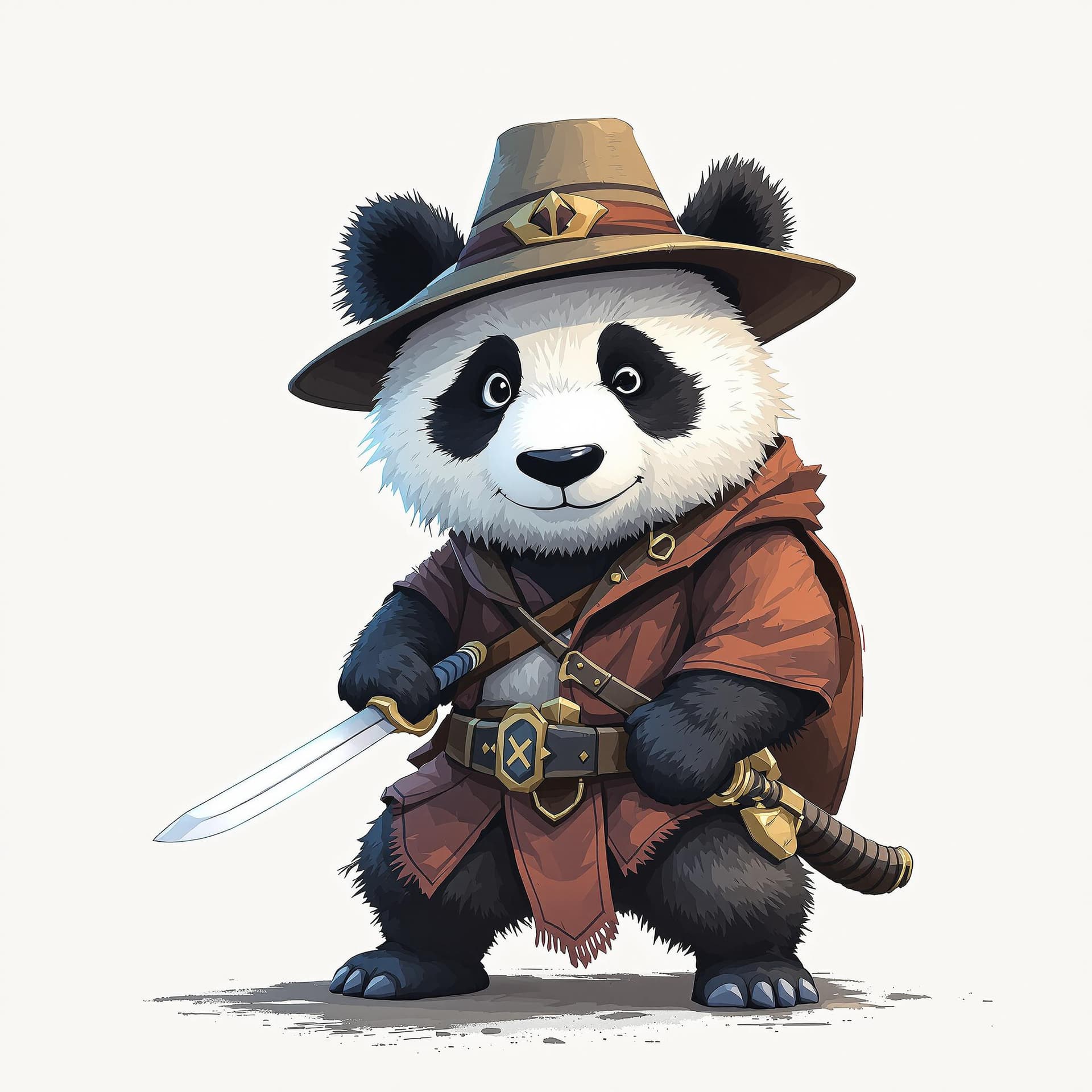 AI generated: create a panda with hat and sword 