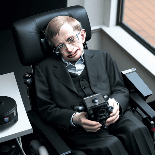 AI generated: Stephen William Hawking taking drone shot with drone