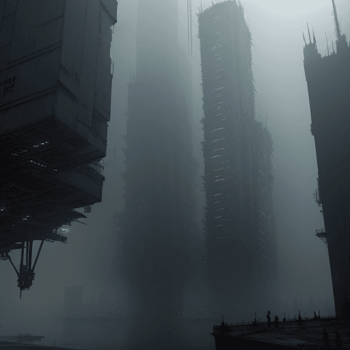 AI generated: City on levels, buildings with no view from the top, labyrinth style of stacked buildings, floating ...