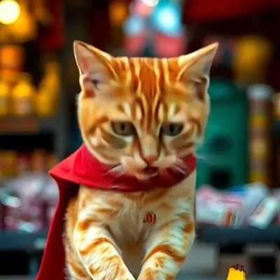 AI generated video: Animate a realistic scene of a medium-sized, slightly muscular orange tabby cat with a single white ...
