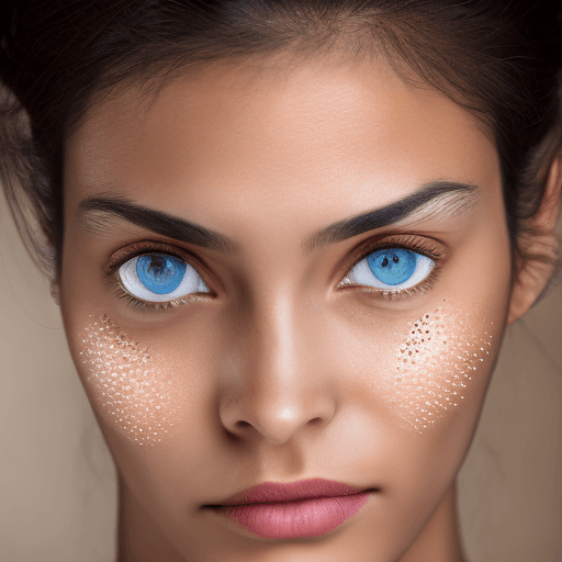 AI generated: Portrait Photography, A highly detailed close-up of a content woman looking left, with prominent, br...
