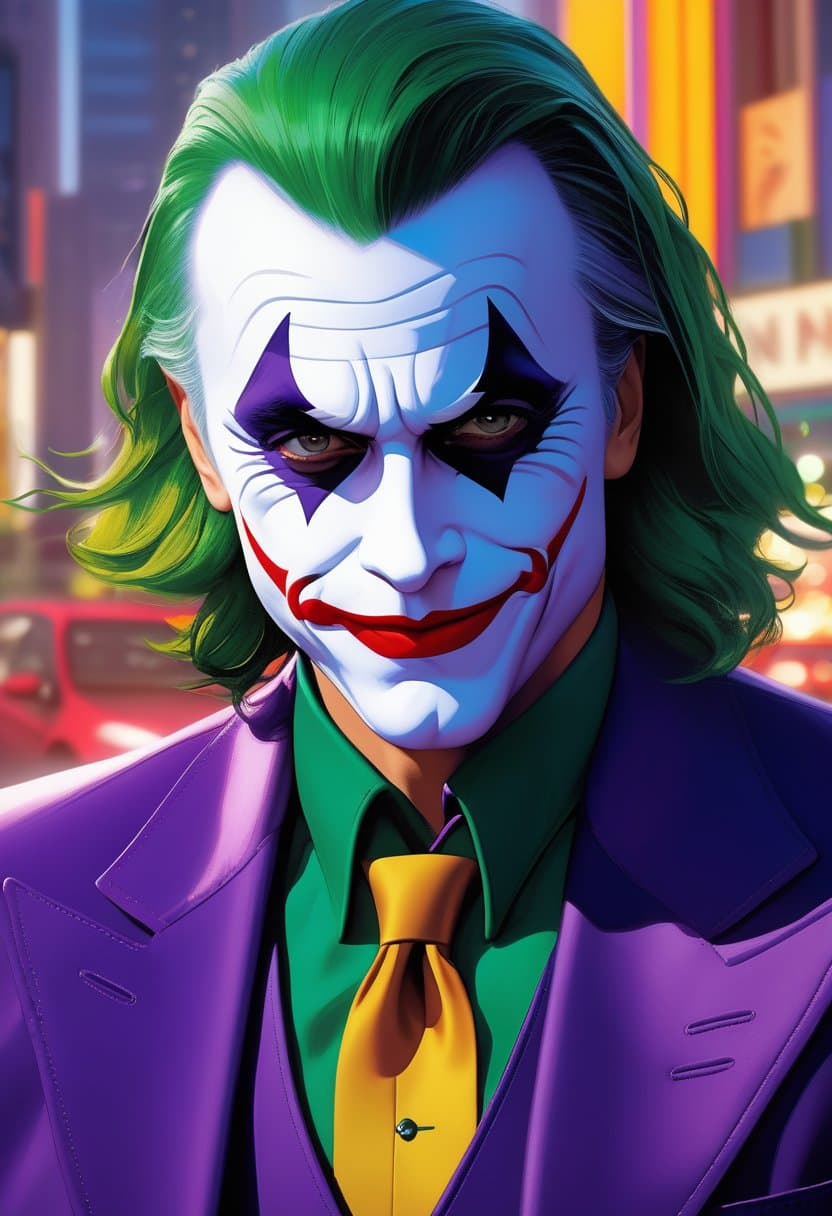 AI generated: highly detailed portrait of christoph waltz as the joker, in batman comic book, stephen bliss, unrea...