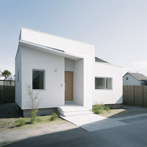 AI generated: modern house, small house , create a minimalist design, concrete white , high and wide windows , sum...