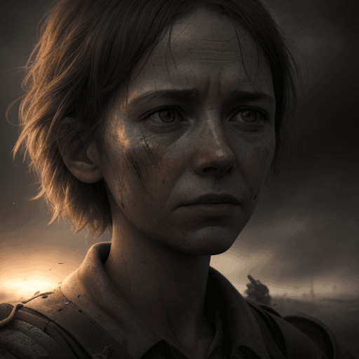AI generated: be positive after losing all you have after the war ,Realistic,  4k ,extreme details , dramatic ligh...