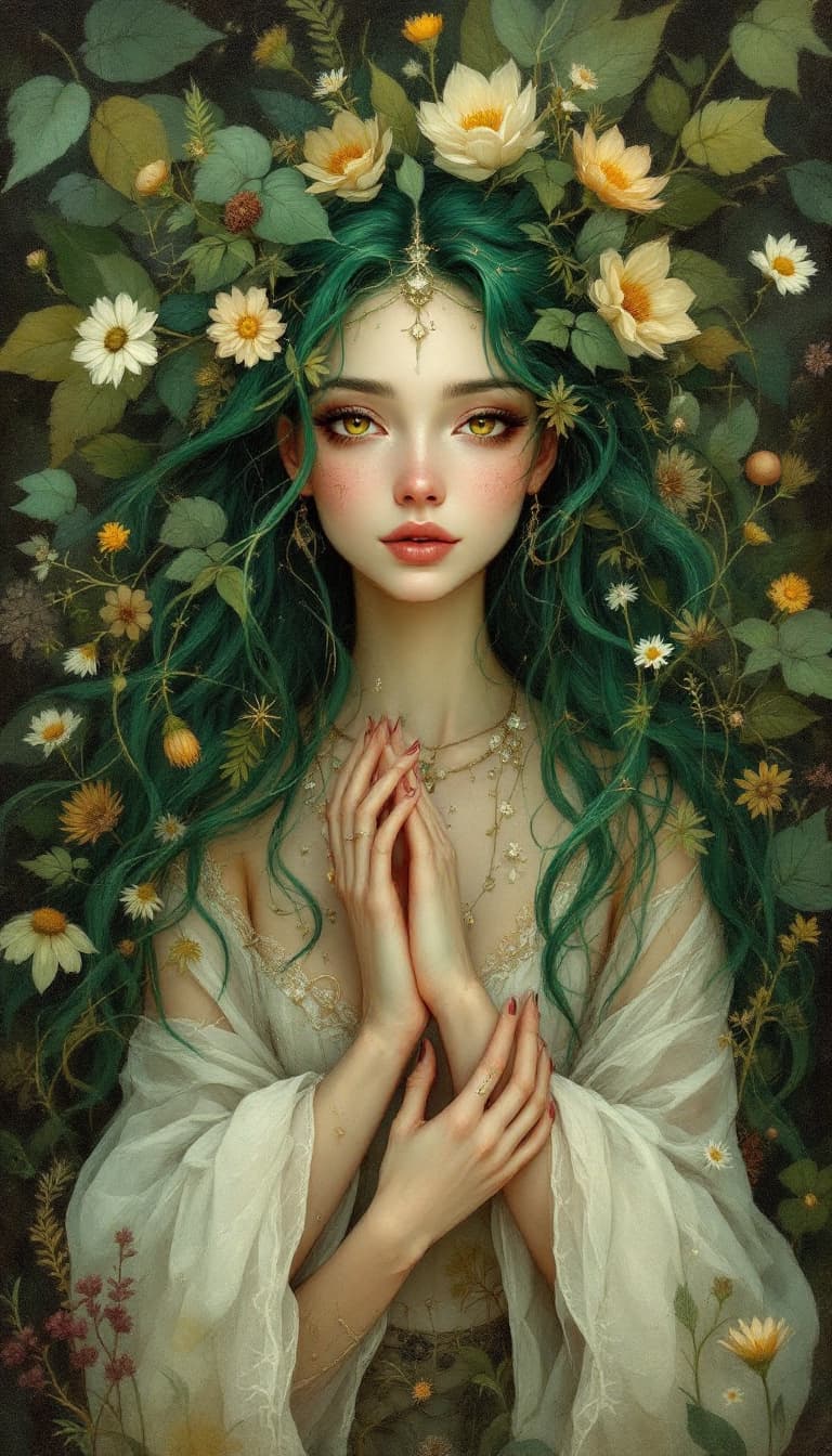 AI generated: "Emerald Musician in a Symphony of Nature": A captivating abstract painting captures a musician, exh...