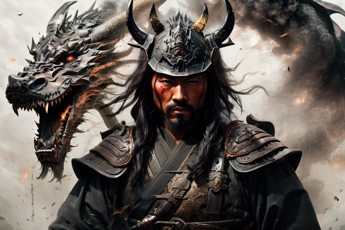 AI generated: a man in a helmet with a dragon on his head, an airbrush painting by Raymond Swanland, featured on z...