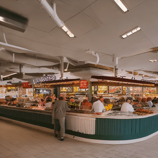 AI generated: Highly detailed photography of a food court