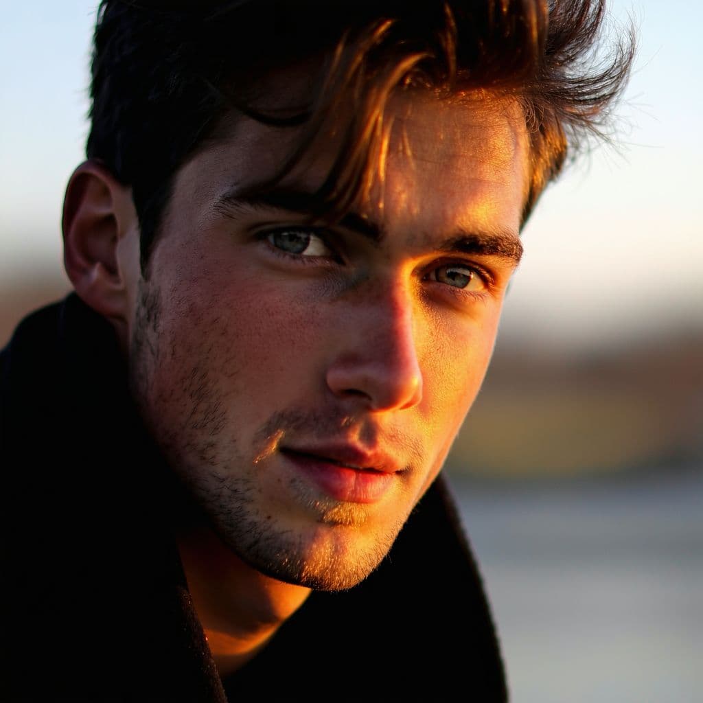 AI generated: A close-up of a young, handsome man with deep emotion in his face, looking directly into the camera....