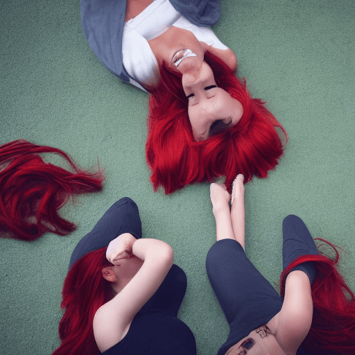 AI generated: Two Women Tribbing on the floor with red hair

