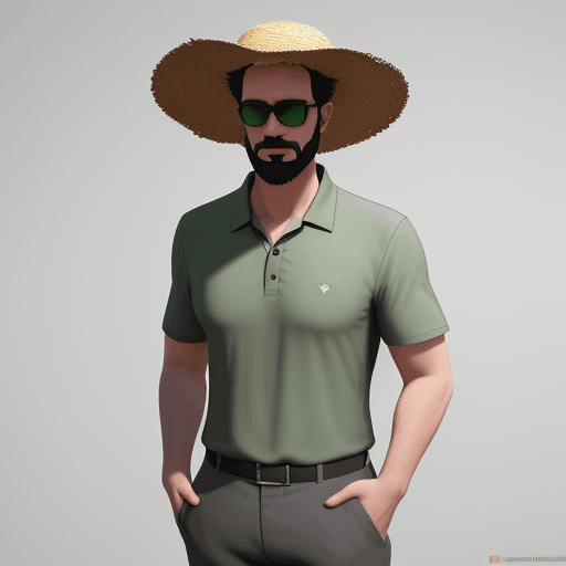 AI generated: A men,, without beard, whithout shadow , gray short hair, black glasses, straw hat, wearing a green ...