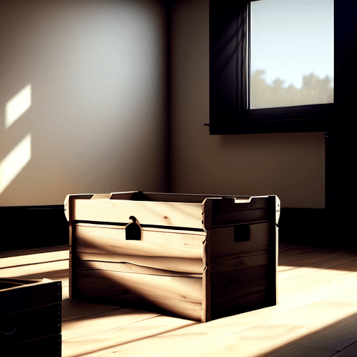 AI generated: empty wooden toy box in sunny room. cinematic, hyper realism, high detail, octane render, 8k