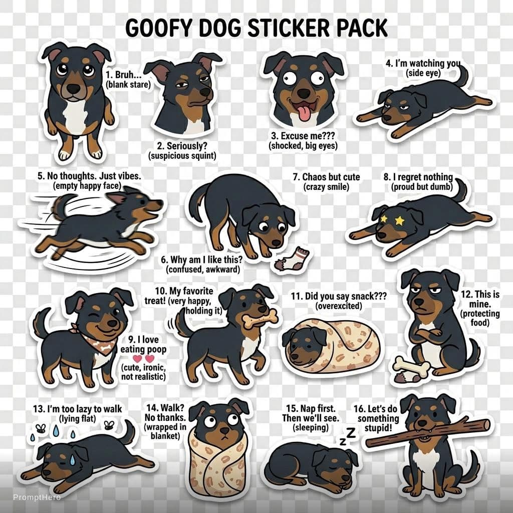 AI generated: FINAL PROMPT (copy-paste)

Create a cohesive sticker pack (16 stickers) featuring the same character...