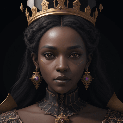 AI generated: Black Queen close-up portrait. Wearing a crown with intricate artwork . octane render, trending on, ...