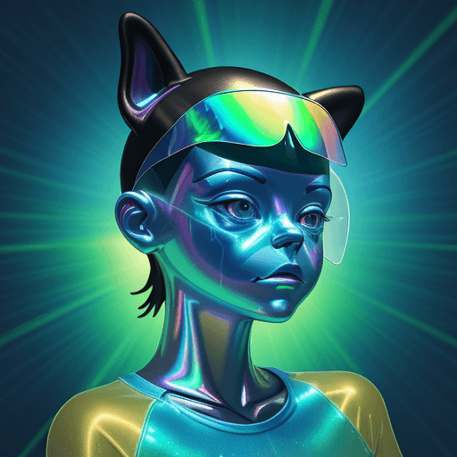 AI generated: 3D cartoon Boston Terrier Head with Human Body, Wearing Iridescent Holographic Liquid Texture & Tran...