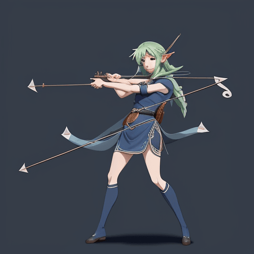 AI generated: cartoon series of an elf archer shooting musical notes, in the style of whimsical character designs,...