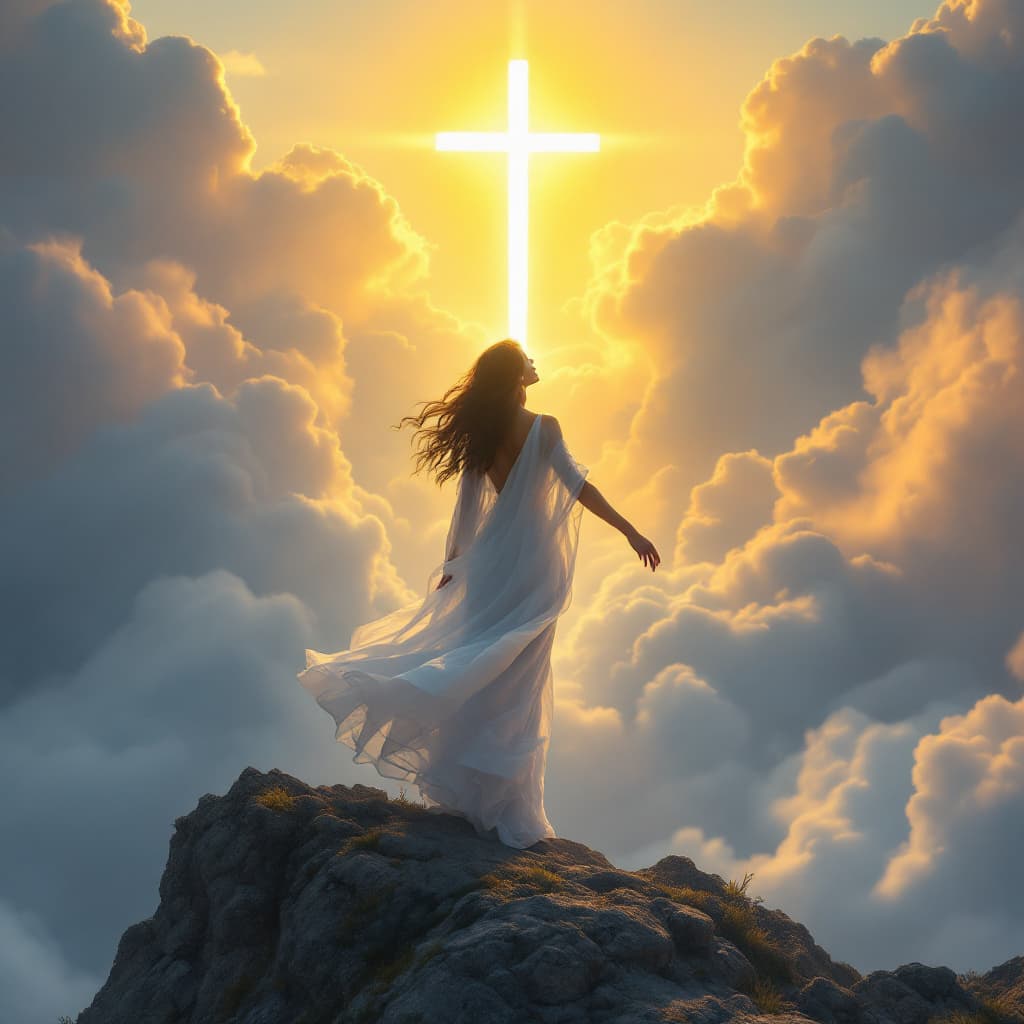 AI generated: 
"A powerful and cinematic 4K HDR illustration depicting a woman standing boldly on a mountaintop at...