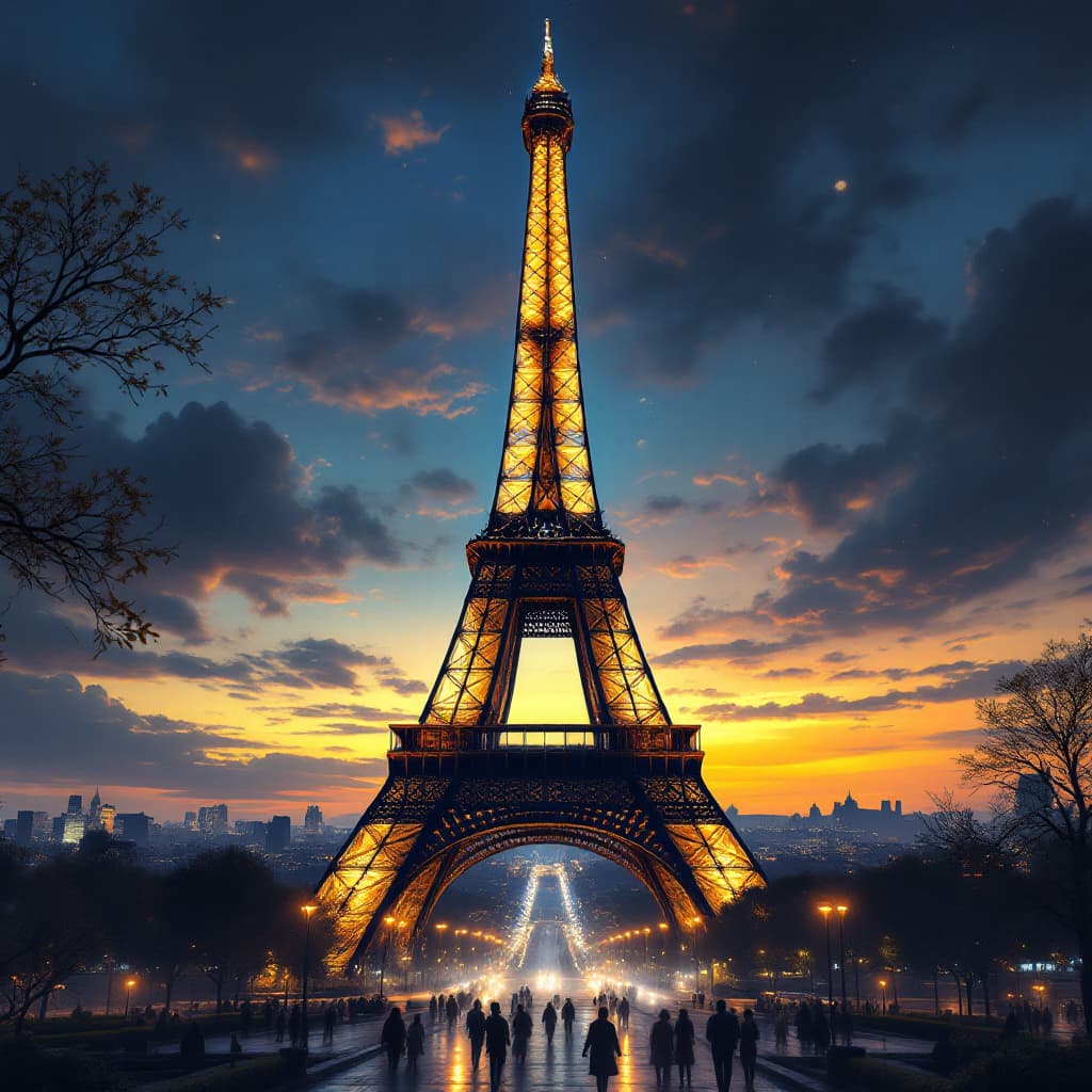 AI generated:  Imagine the Eiffel tower in paris, seen fully from ground level upward, in award winning photo styl...