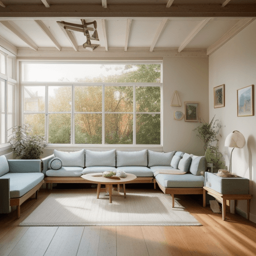 AI generated: High resolution photography interior design, dreamy sunken living room conversation pit, wooden floo...