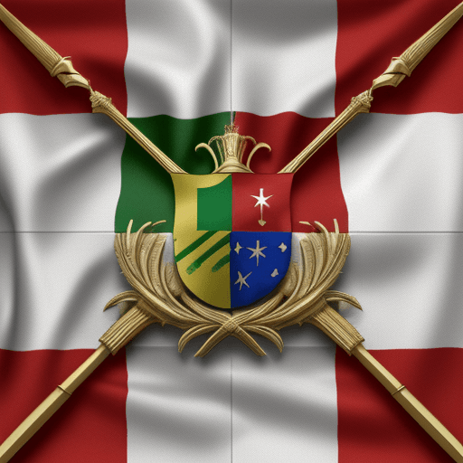 AI generated: Uma mistura do símbolo do Direito com o brasão e as cores da bandeira de Portugal

