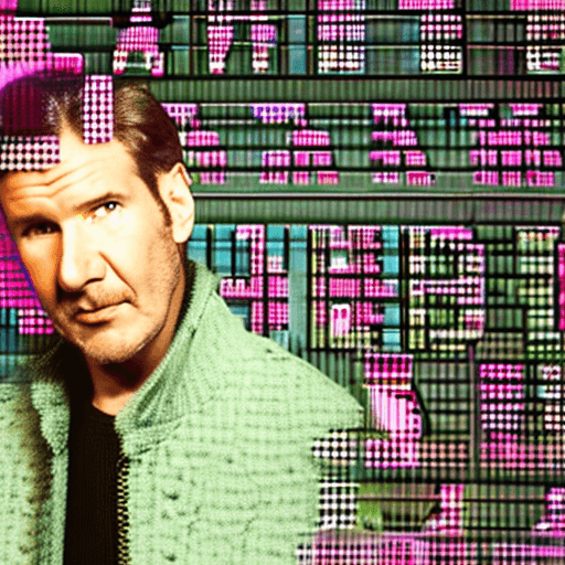 AI generated: Vogue style photo shoot of Harrison Ford] as character Rick Deckard from the movie Blade Runner] pas...