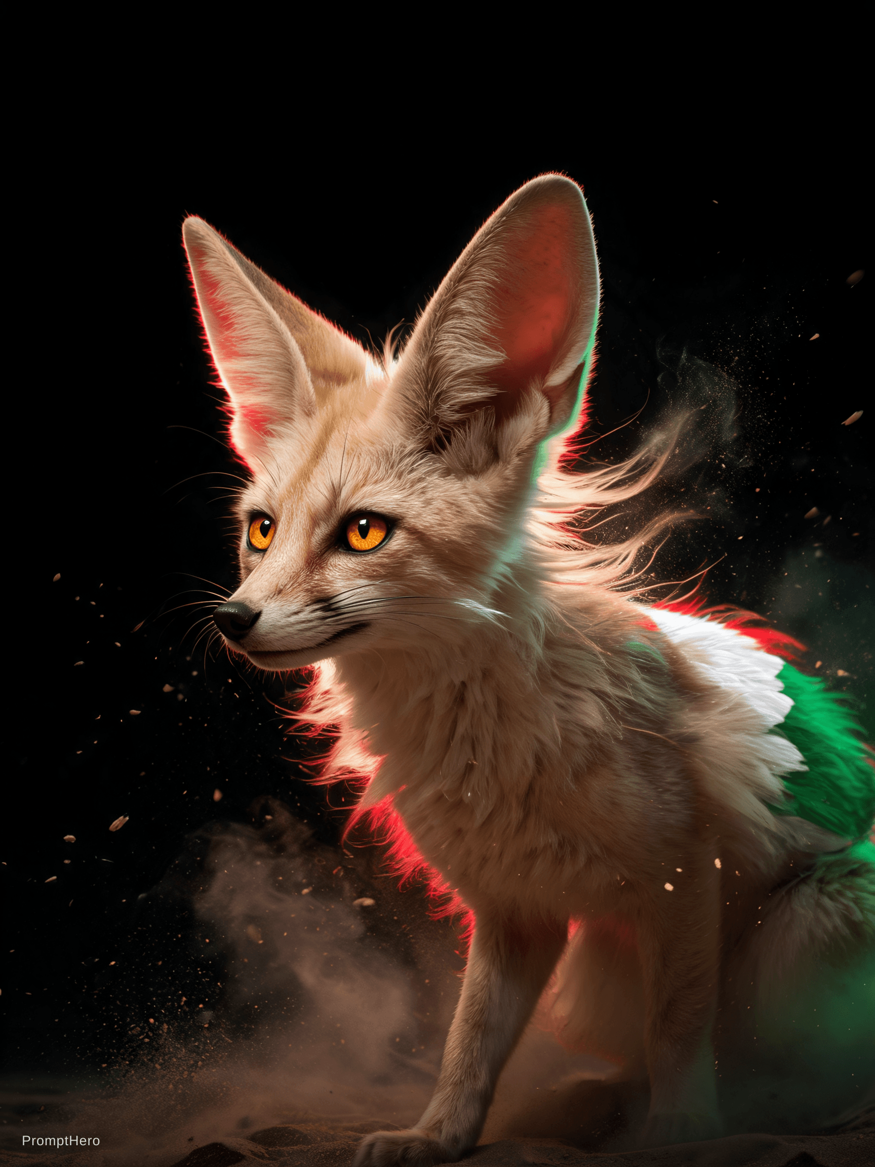 AI generated: An original cinematic mascot inspired by Algeria, a powerful fennec fox with sharp ears and elegant ...