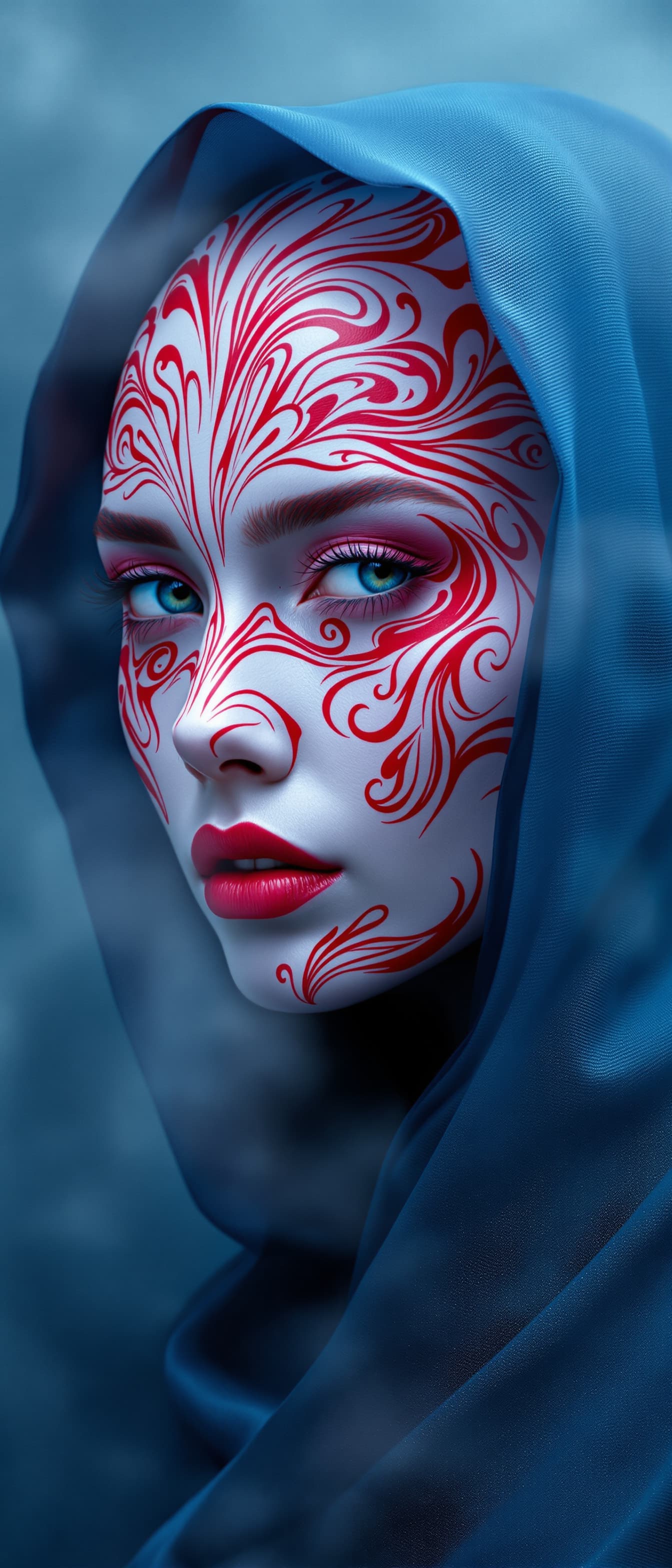 AI generated: "Fine art fashion photography. Full-hight vertical portrait, gorgeous lithe supermodel, swirling  in...