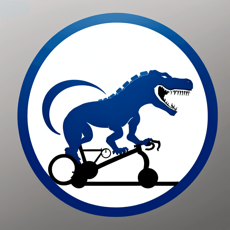 AI generated: Logo of the bike club “Trex”, the picture should show a Trex on a bike in a circle, minimalistic.