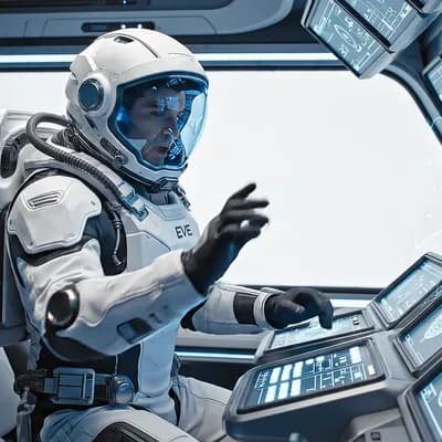 AI generated video: The astronaut operates the controls.The astronaut says,"Ho intenzione di esplorare il grande relitto...