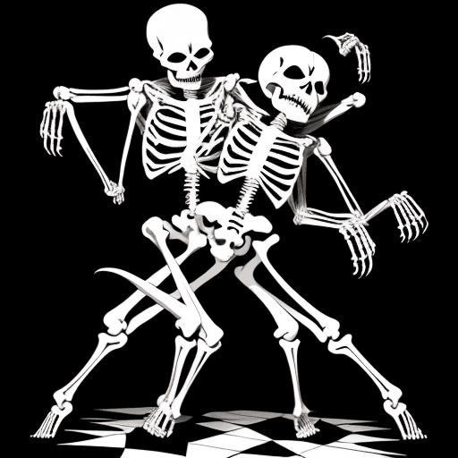 AI generated: skeleton limbo dancing with the devil, vector b&w