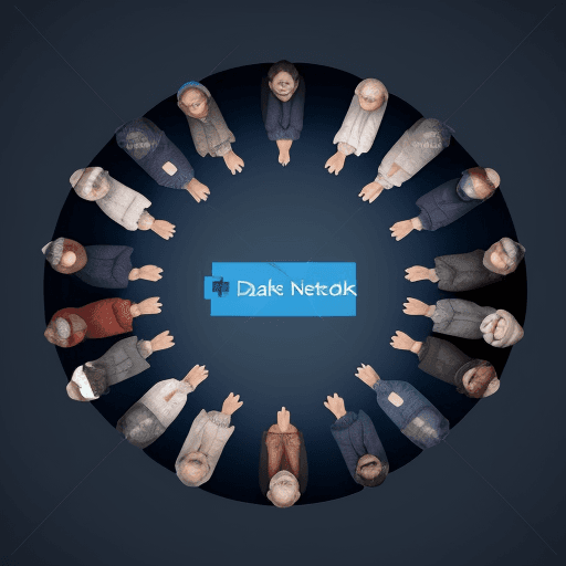 AI generated: Social network concept with 3d people on dark blue background, they connect and share information to...