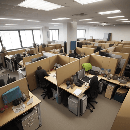AI generated: crowded office with too many Clarks
