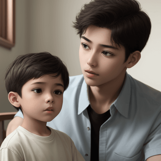 AI generated: a YOUNG BOY IS AT HIS PARENT