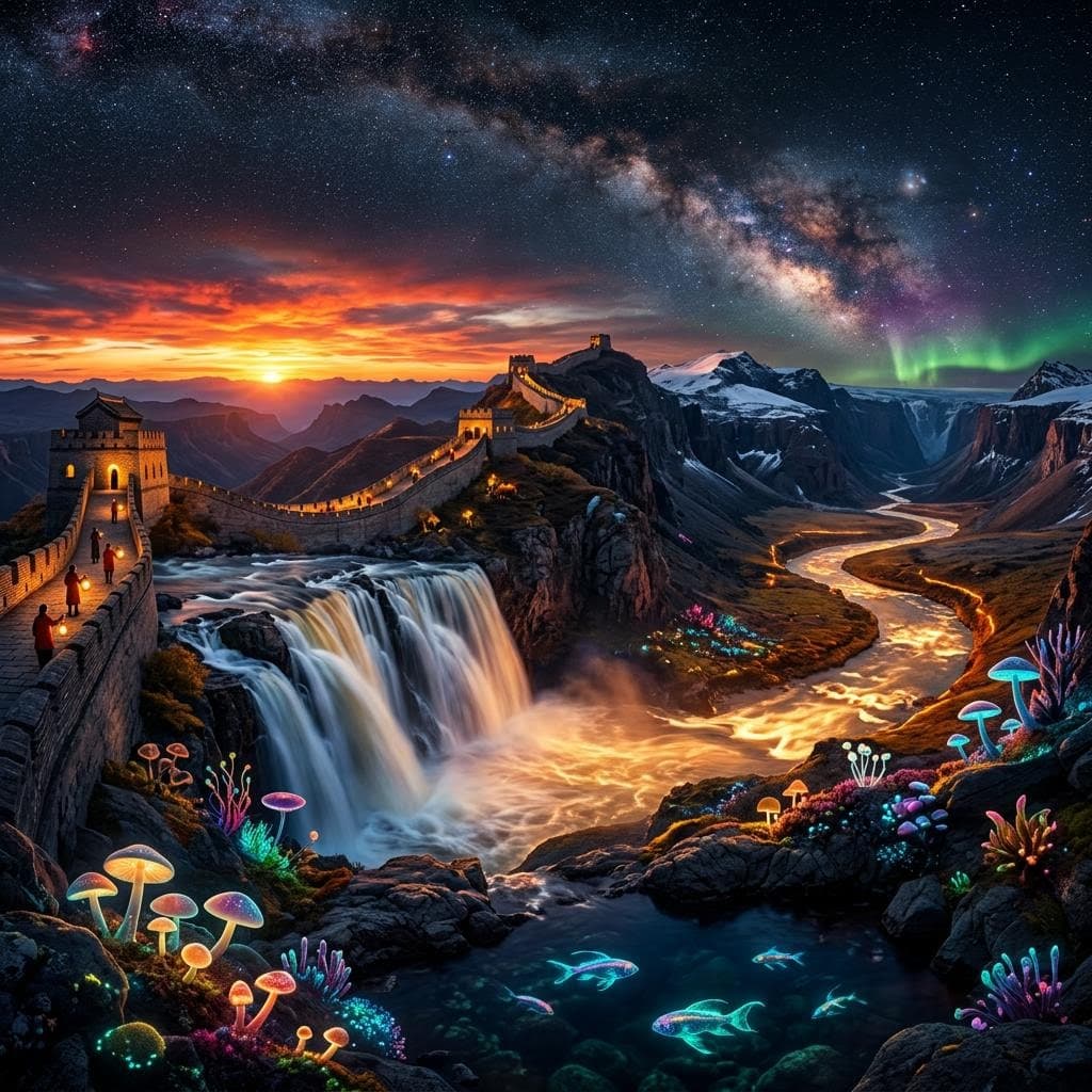AI generated: This is surreal. highly detailed, deep color, and complex cg rendering at night, the sunset sky cove...