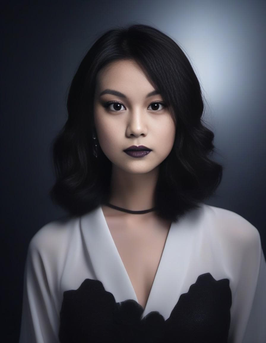AI generated: black lipstick:1.3, dark light, dark scene:1.2, (highly detailed), <lora:ColoredLipstickv308:0.7> (s...