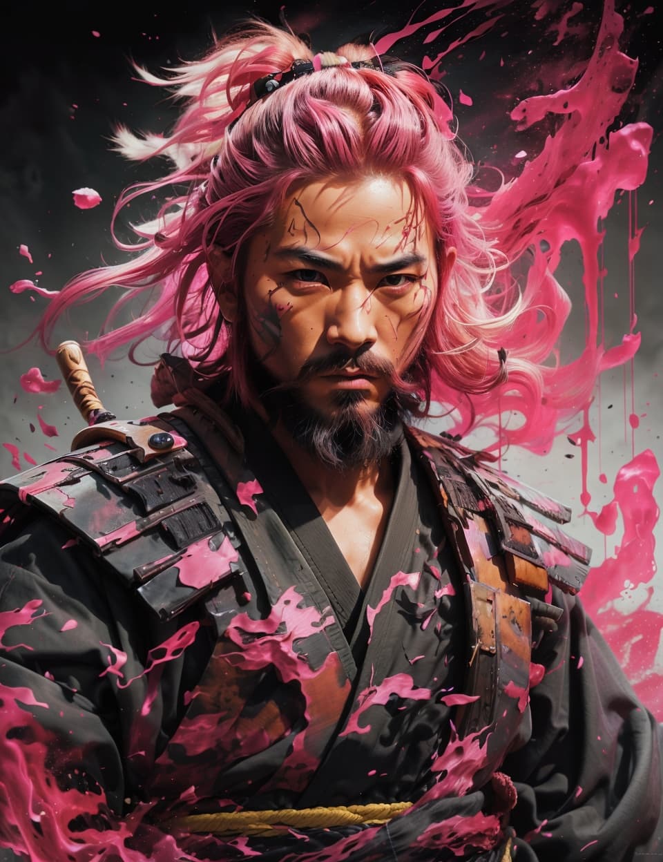 AI generated: a painting of a man with pink hair, a character portrait by Ryan Yee, featured on cgsociety, action ...