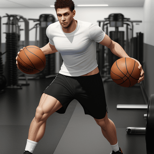 AI generated: Ultra realistic photo of a sportsman at the gym, with a white tshirt, black shorts, high chausettes ...