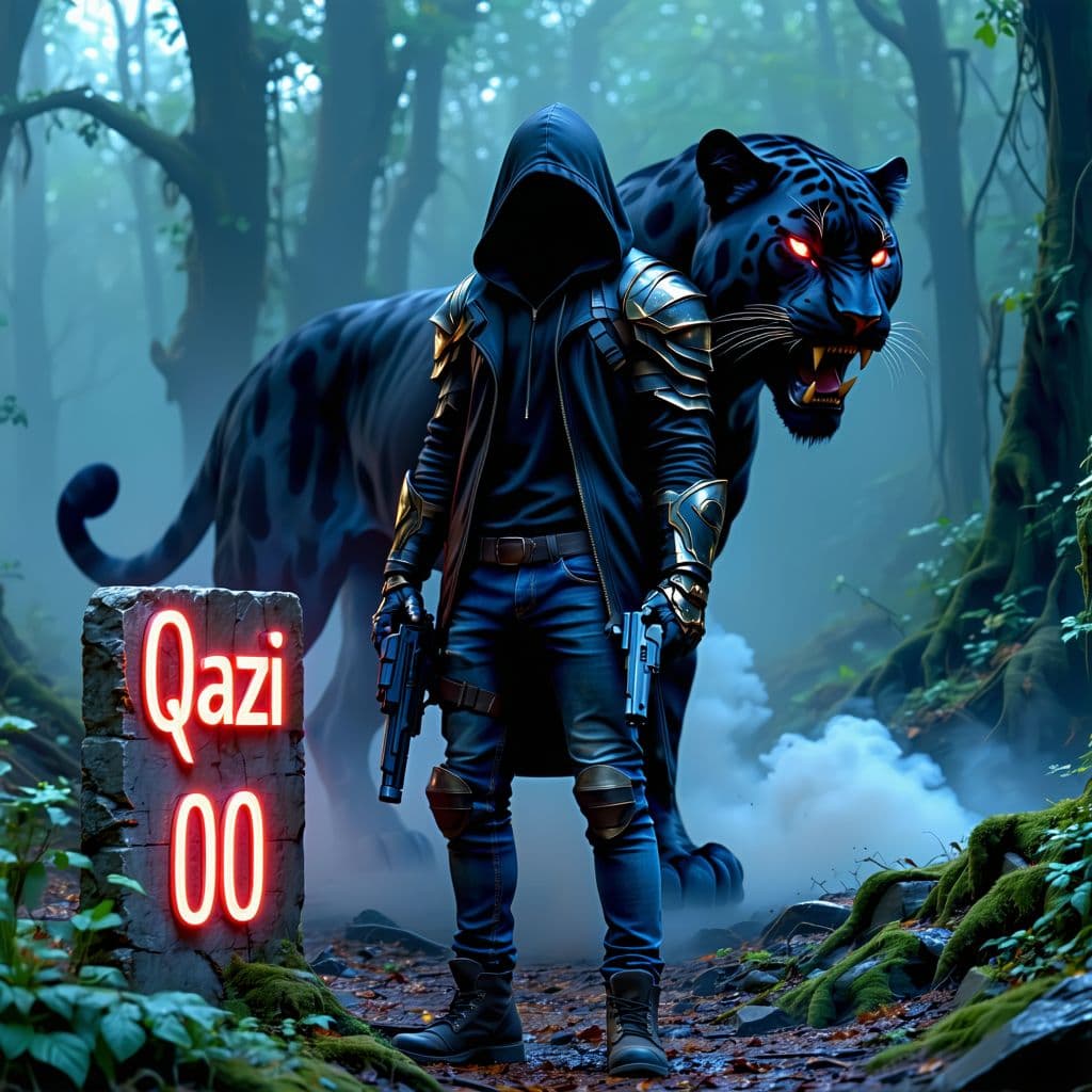 AI generated: /envision prompt: A mysterious man with an evil smile, adorned in an intricate black hoodie with the...