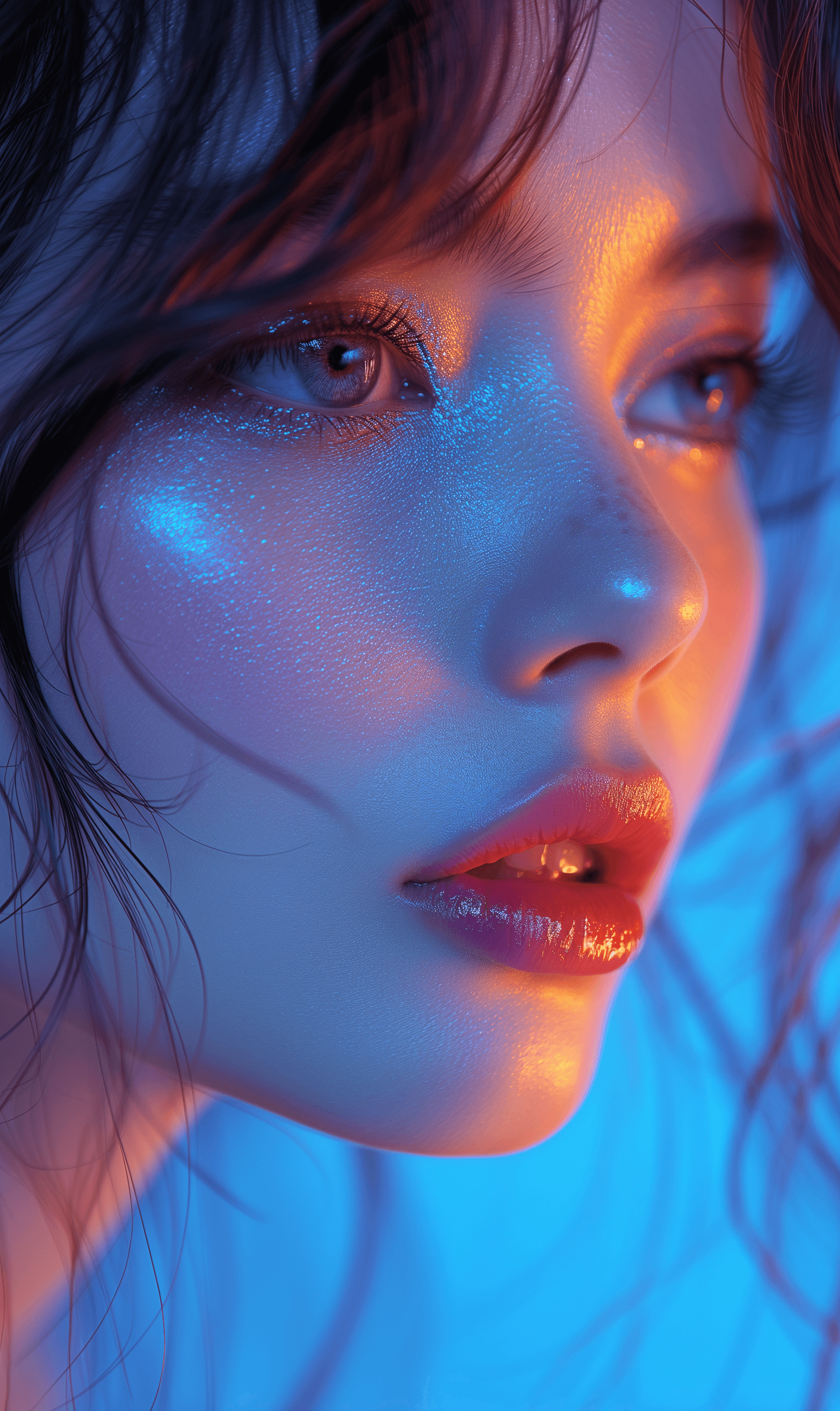 AI generated: a close up of a woman with a blue eye shadow on her face, official dior editorial, trending on pintr...