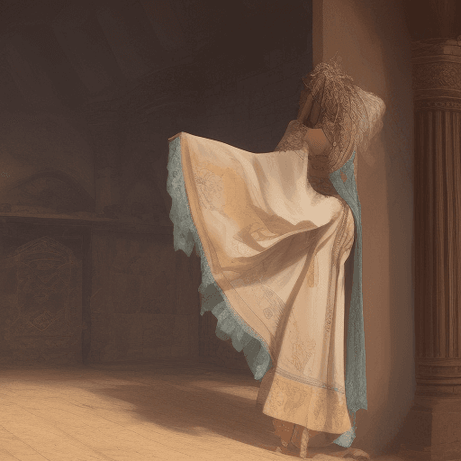 AI generated: A hyper realistic photo set in medieval times of Cassandra, a desert dancer performing in a tavern.