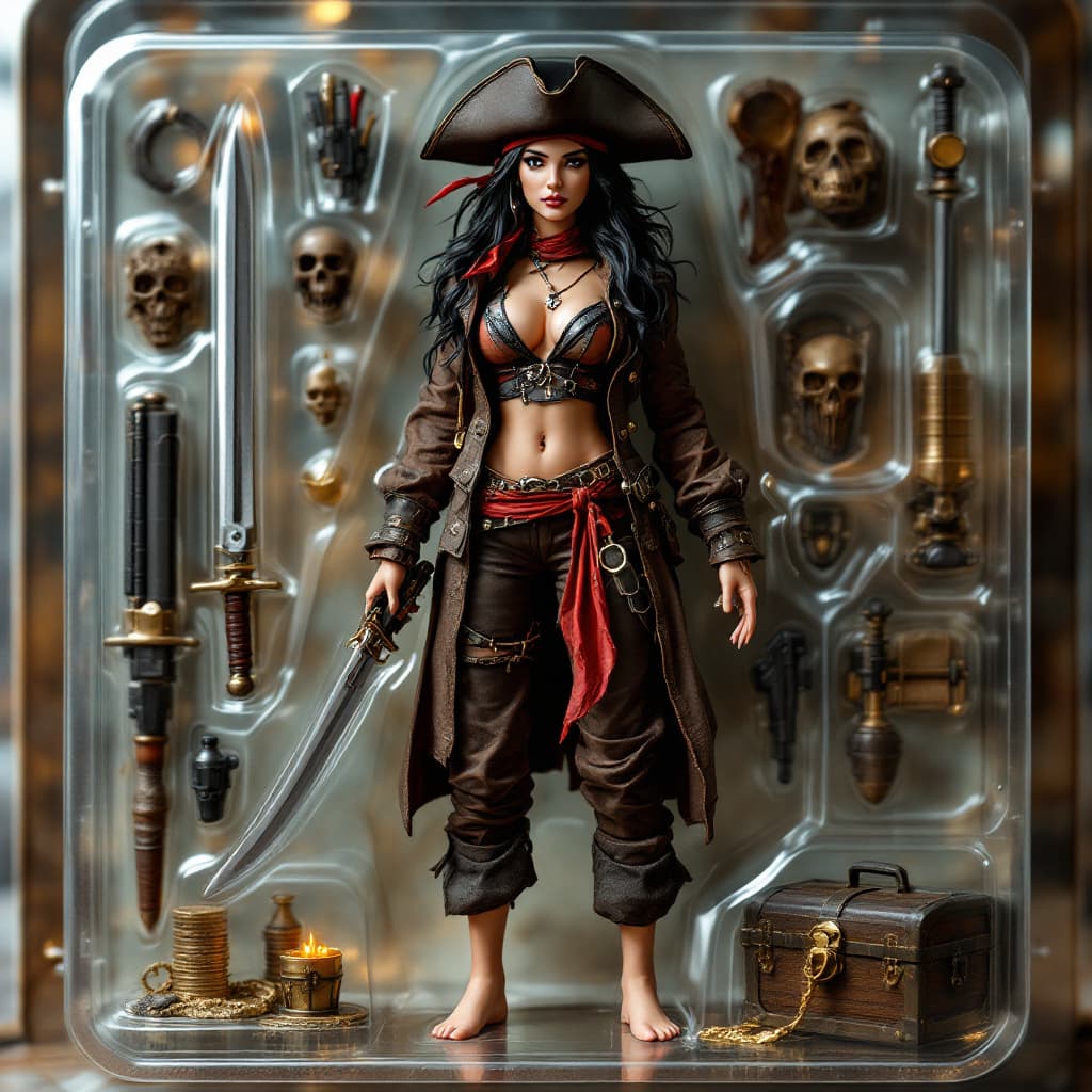 AI generated: Full body view of A photo-realistic action figure packaged in a blister card, The figure stands behi...