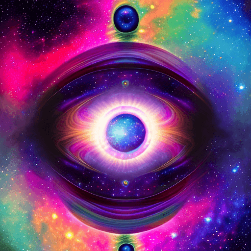AI generated: nebula, galaxies, stars, cinema4D, smooth, shiny, dynamic pose portrait, a psychedelic cyclops creat...