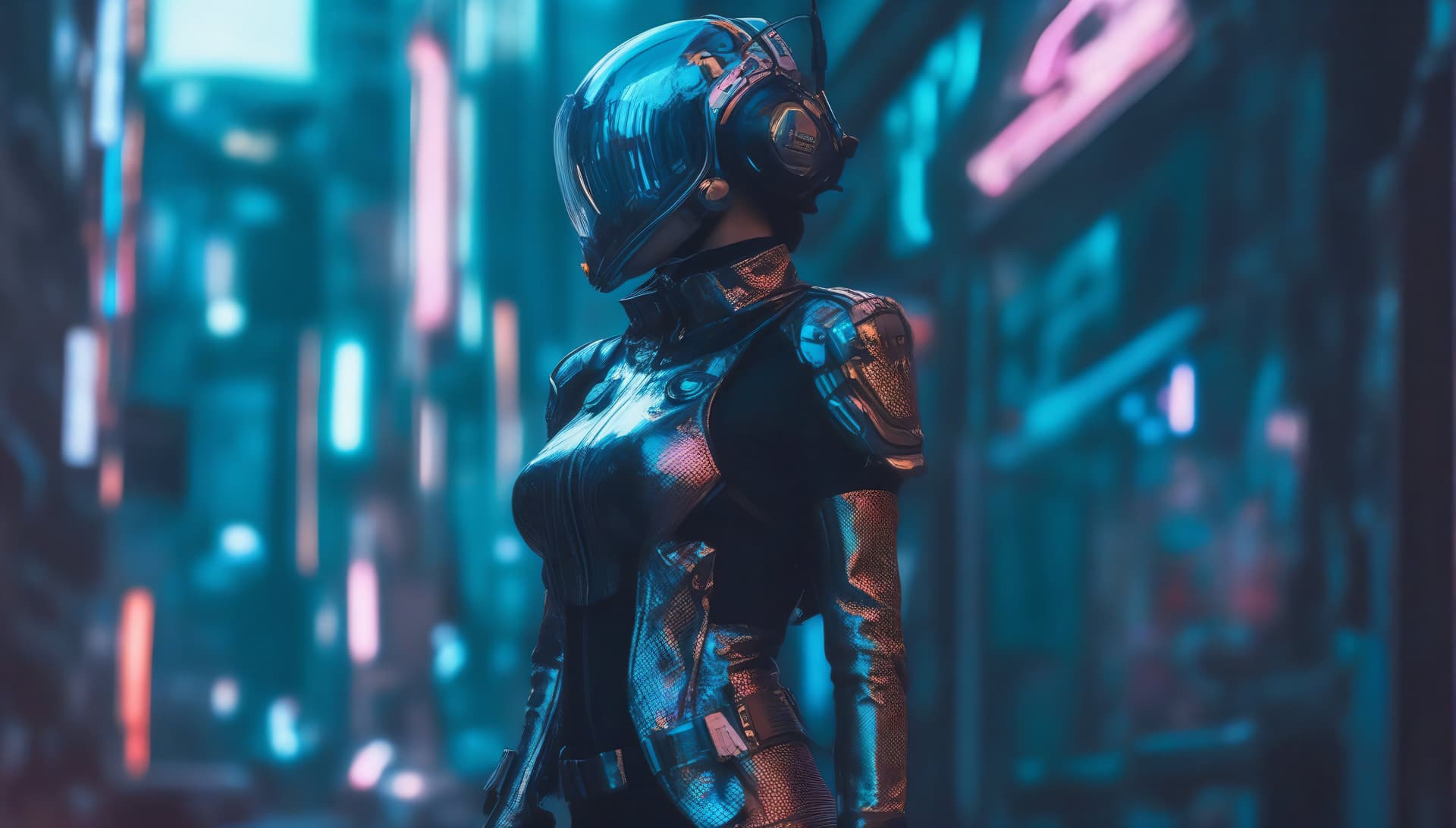 AI generated: (35mmstyle:1. 2), Highly detailed RAW color Photo, top Angle, (Full Body), of (Holographic Futuristi...