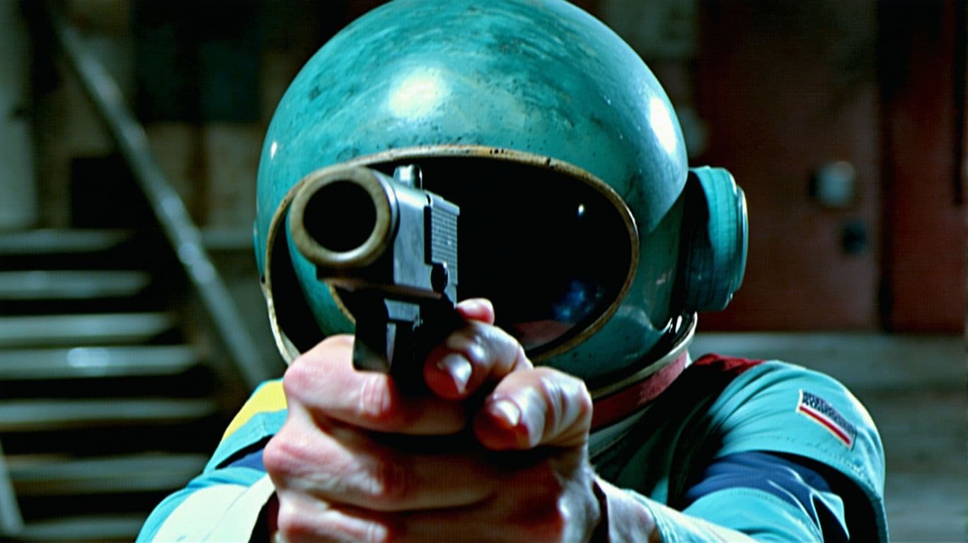AI generated: Screengrab of 1950's Super Panavision 70 movie. Retro in color.Jo Yuri squid game season 2 holding g...