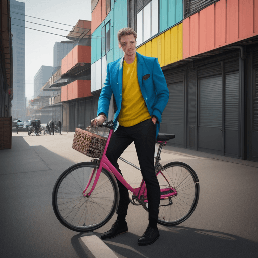 AI generated: contemporary street scene, professional man model with a colorful backdrop of stacked crate, street ...